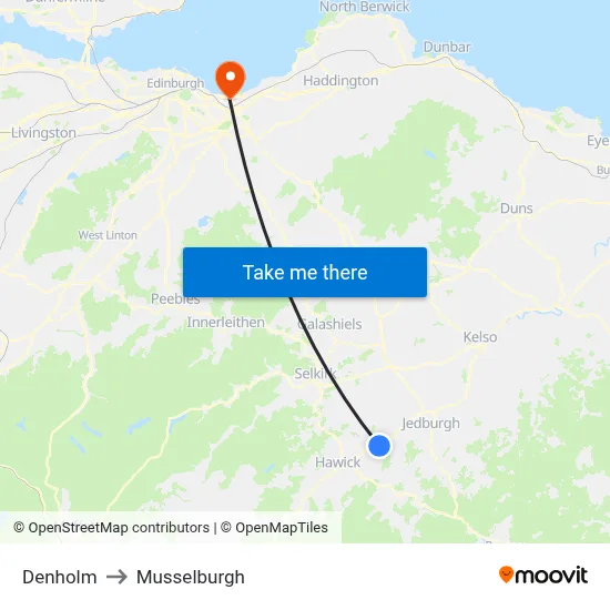 Denholm to Musselburgh map