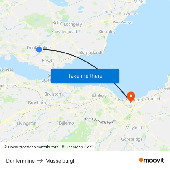 Dunfermline to Musselburgh map