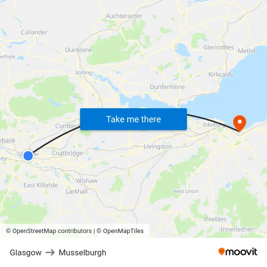 Glasgow to Musselburgh map