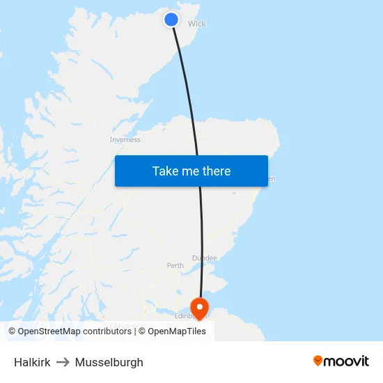 Halkirk to Musselburgh map