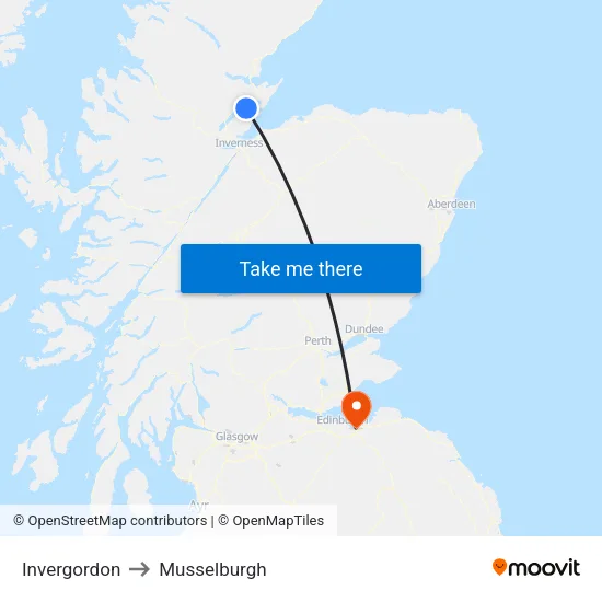 Invergordon to Musselburgh map