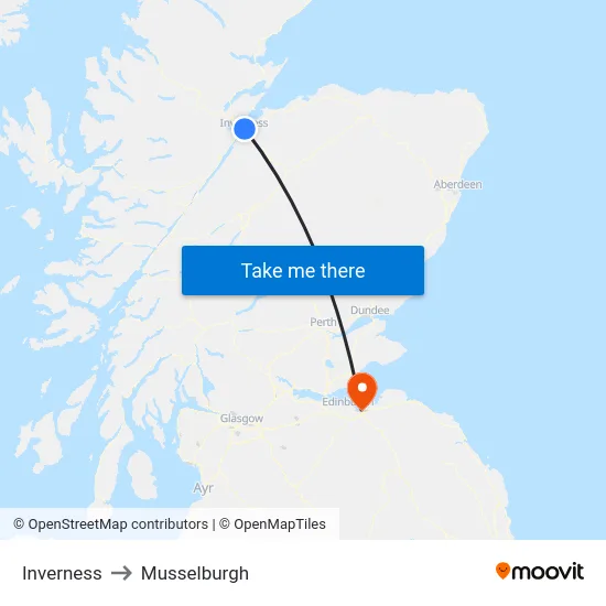Inverness to Musselburgh map