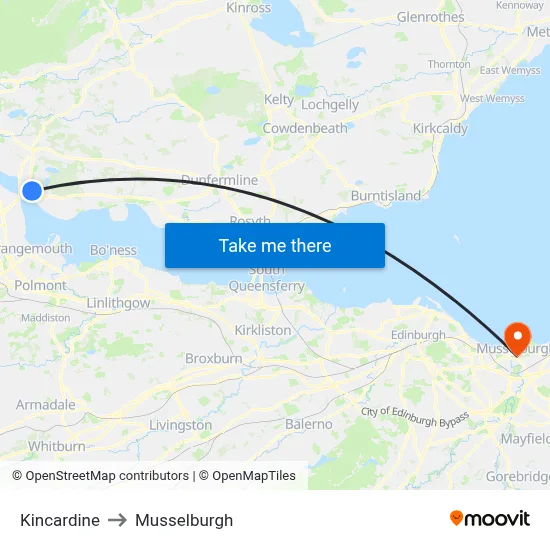 Kincardine to Musselburgh map