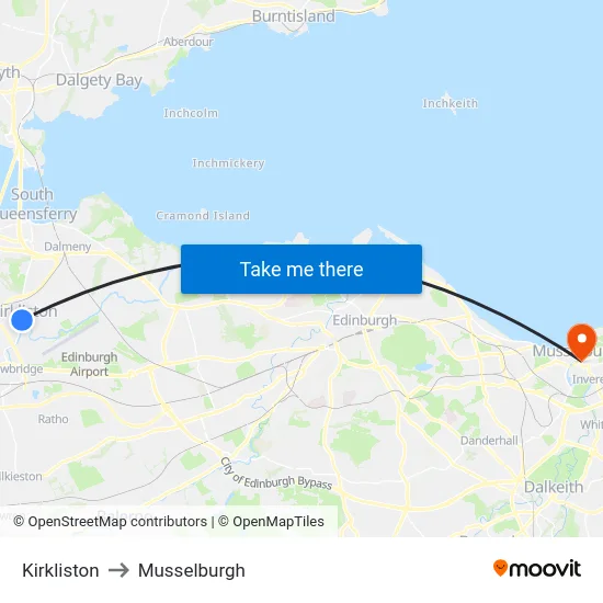 Kirkliston to Musselburgh map
