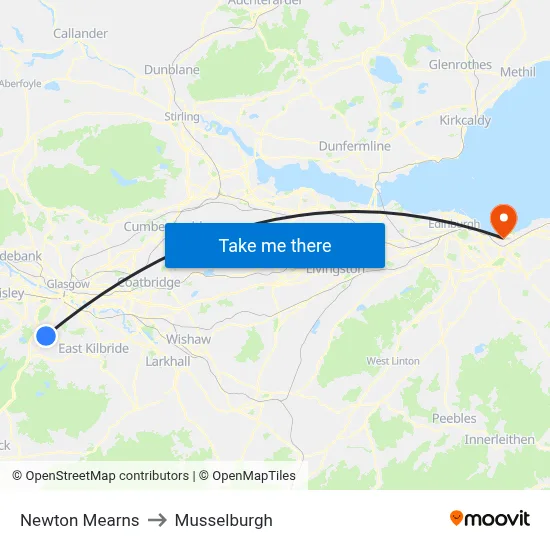 Newton Mearns to Musselburgh map