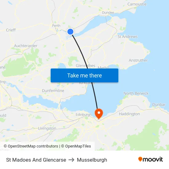 St Madoes And Glencarse to Musselburgh map