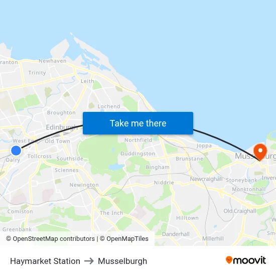 Haymarket Station to Musselburgh map
