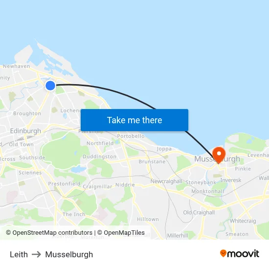 Leith to Musselburgh map