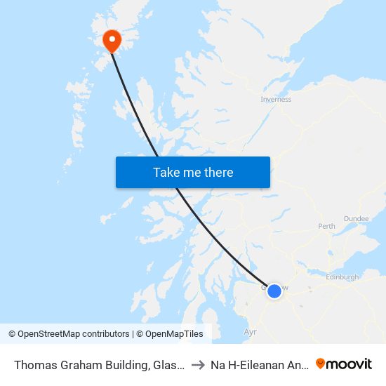 Thomas Graham Building, Glasgow to Na H-Eileanan An Iar map