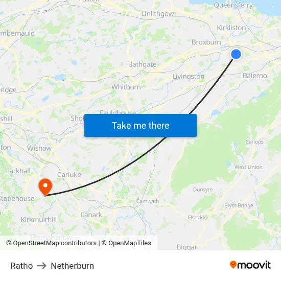 Ratho to Netherburn map