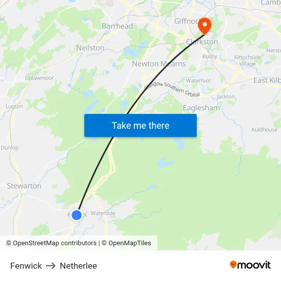 Fenwick to Netherlee map