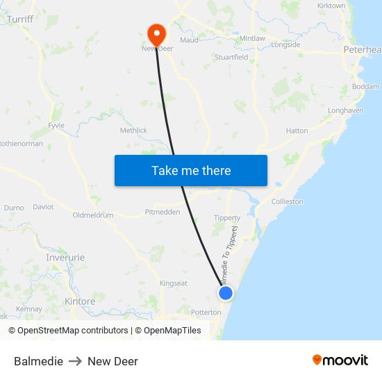 Balmedie to New Deer map