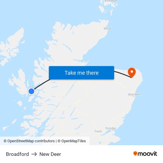 Broadford to New Deer map