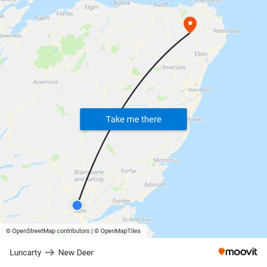 Luncarty to New Deer map