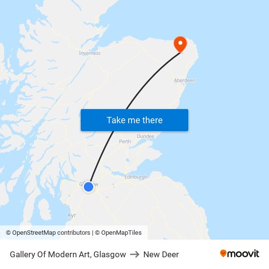 Gallery Of Modern Art, Glasgow to New Deer map