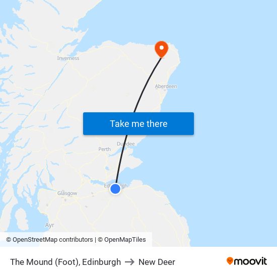 The Mound, Edinburgh to New Deer map