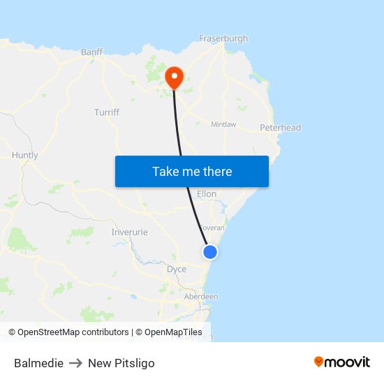 Balmedie to New Pitsligo map