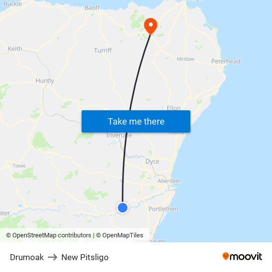 Drumoak to New Pitsligo map