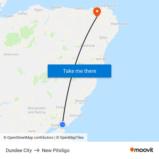 Dundee City to New Pitsligo map