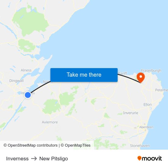 Inverness to New Pitsligo map