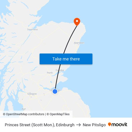 Princes Street (Scott Mon.), Edinburgh to New Pitsligo map