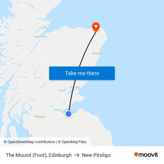 The Mound, Edinburgh to New Pitsligo map