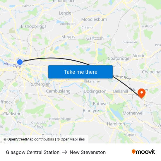 Glasgow Central Station to New Stevenston map