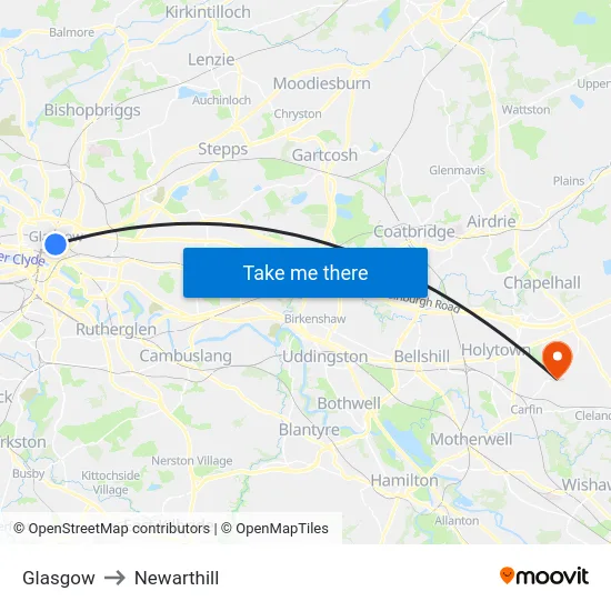 Glasgow to Newarthill map