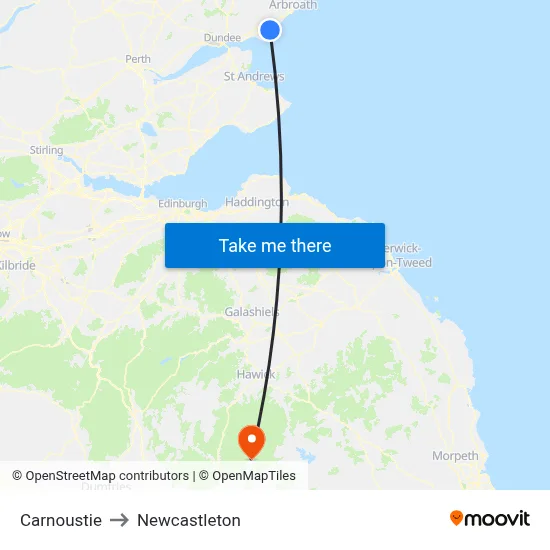 Carnoustie to Newcastleton map