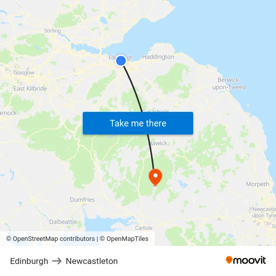 Edinburgh to Newcastleton map