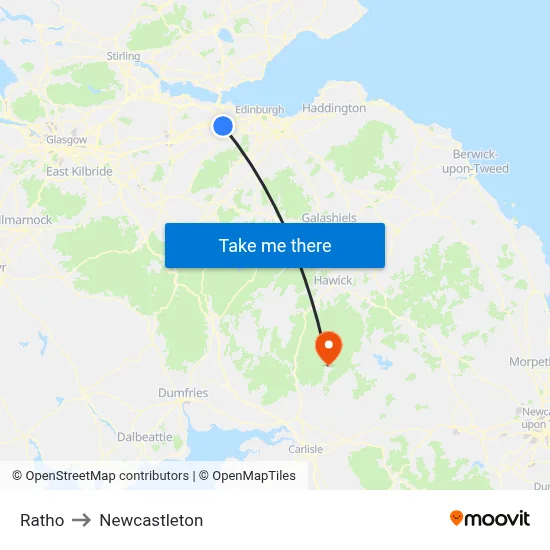 Ratho to Newcastleton map