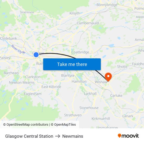 Glasgow Central Station to Newmains map