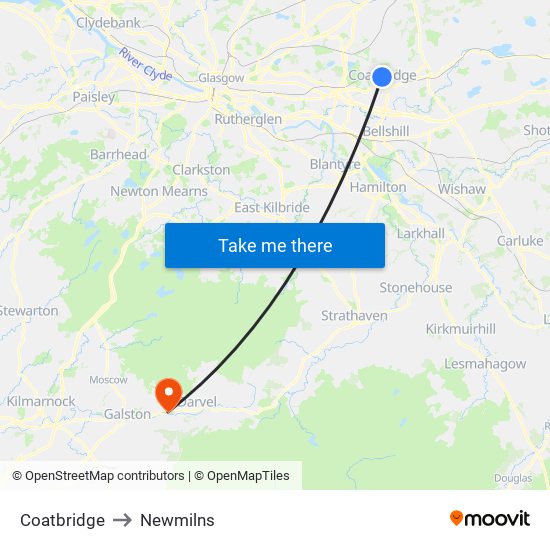 Coatbridge to Newmilns map