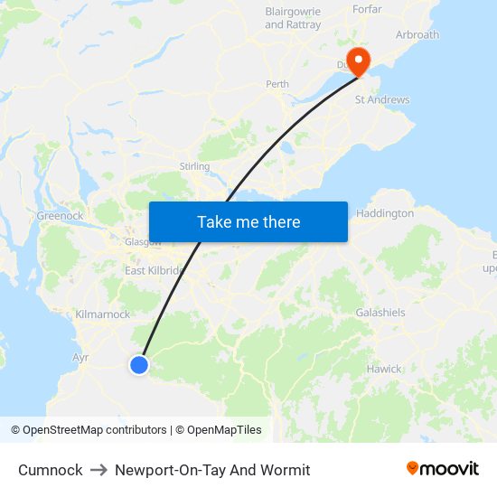 Cumnock to Newport-On-Tay And Wormit map