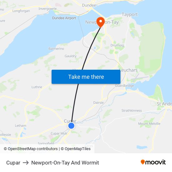 Cupar to Newport-On-Tay And Wormit map
