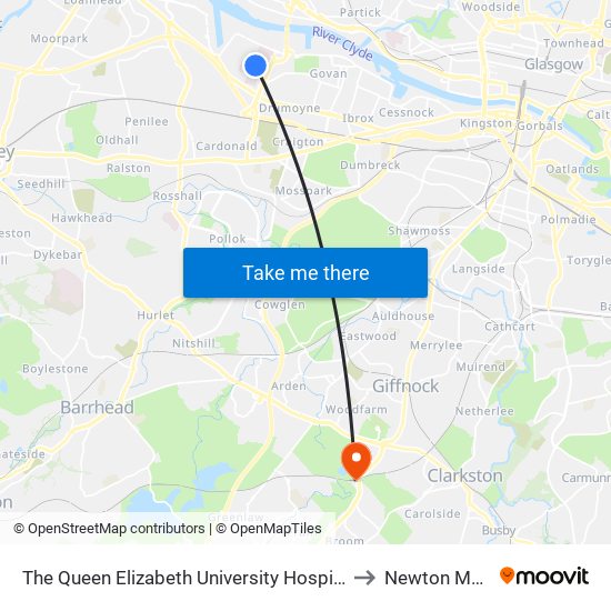 The Queen Elizabeth University Hospital Campus to Newton Mearns map