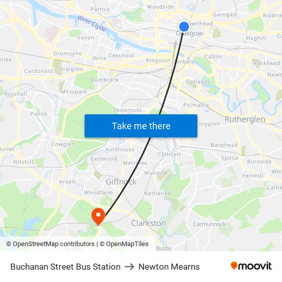 Buchanan Street Bus Station to Newton Mearns map