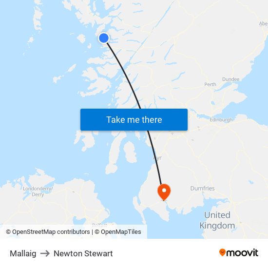 Mallaig to Newton Stewart map