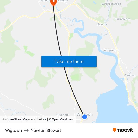 Wigtown to Newton Stewart map