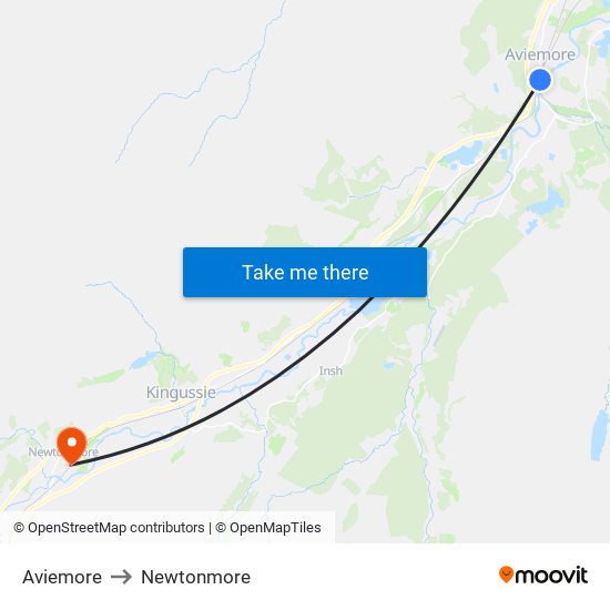 Aviemore to Newtonmore map