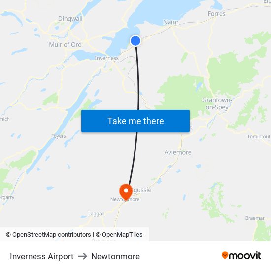 Inverness Airport to Newtonmore map