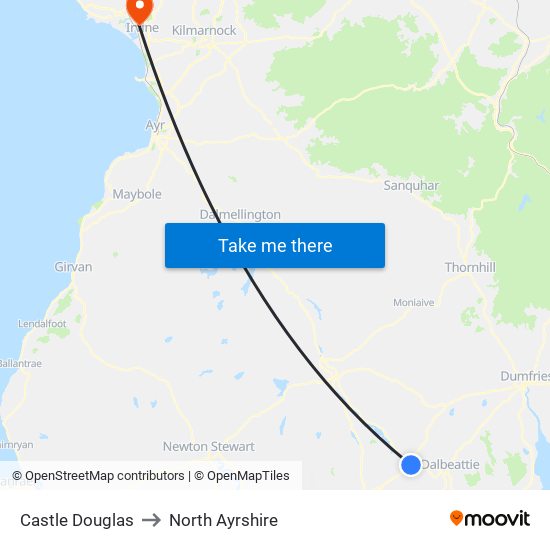 Castle Douglas to North Ayrshire map