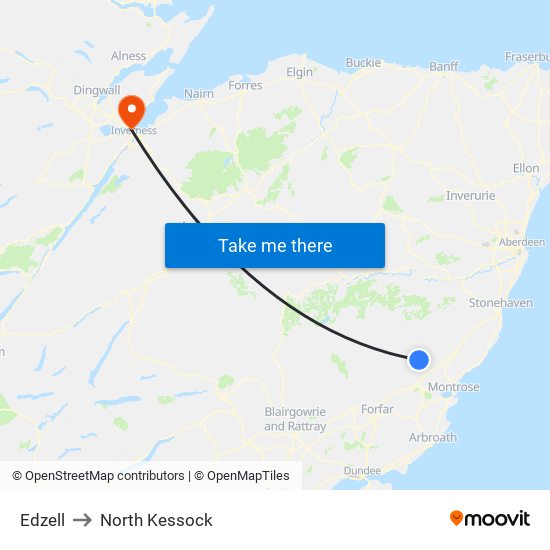 Edzell to North Kessock map