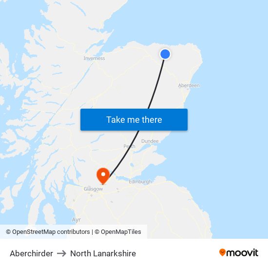 Aberchirder to North Lanarkshire map