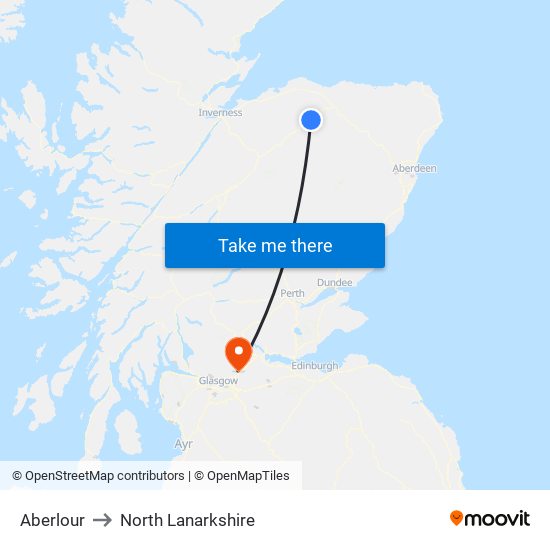 Aberlour to North Lanarkshire map