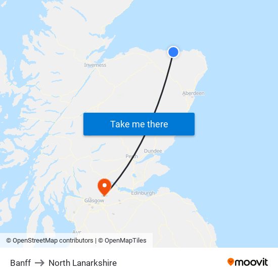 Banff to North Lanarkshire map