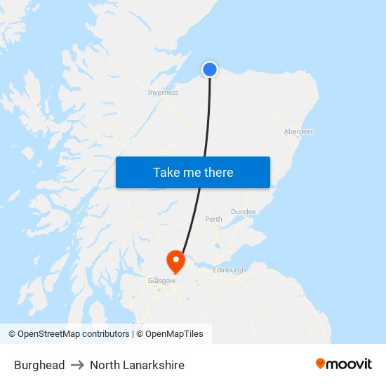 Burghead to North Lanarkshire map