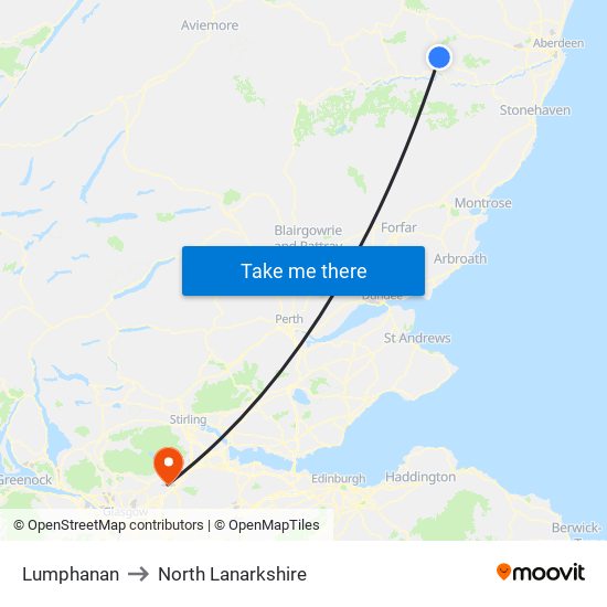 Lumphanan to North Lanarkshire map