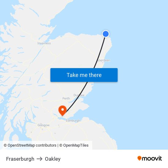 Fraserburgh to Oakley map