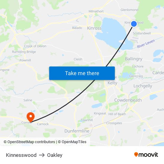 Kinnesswood to Oakley map